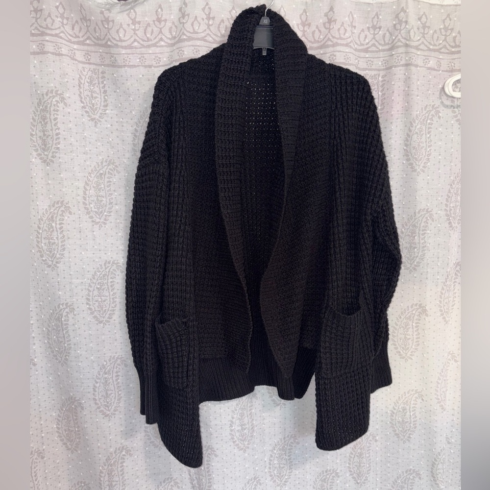 POL Black Chunky Open-Front Knit Cardigan Oversized Small